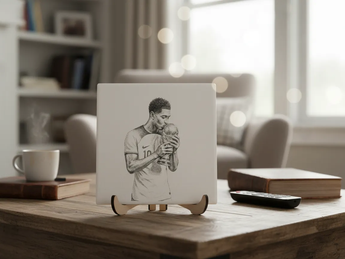 The Dream:Jude Bellingham kissing  Possibly? the World Cup trophy 2026 Square ceramic coaster tile