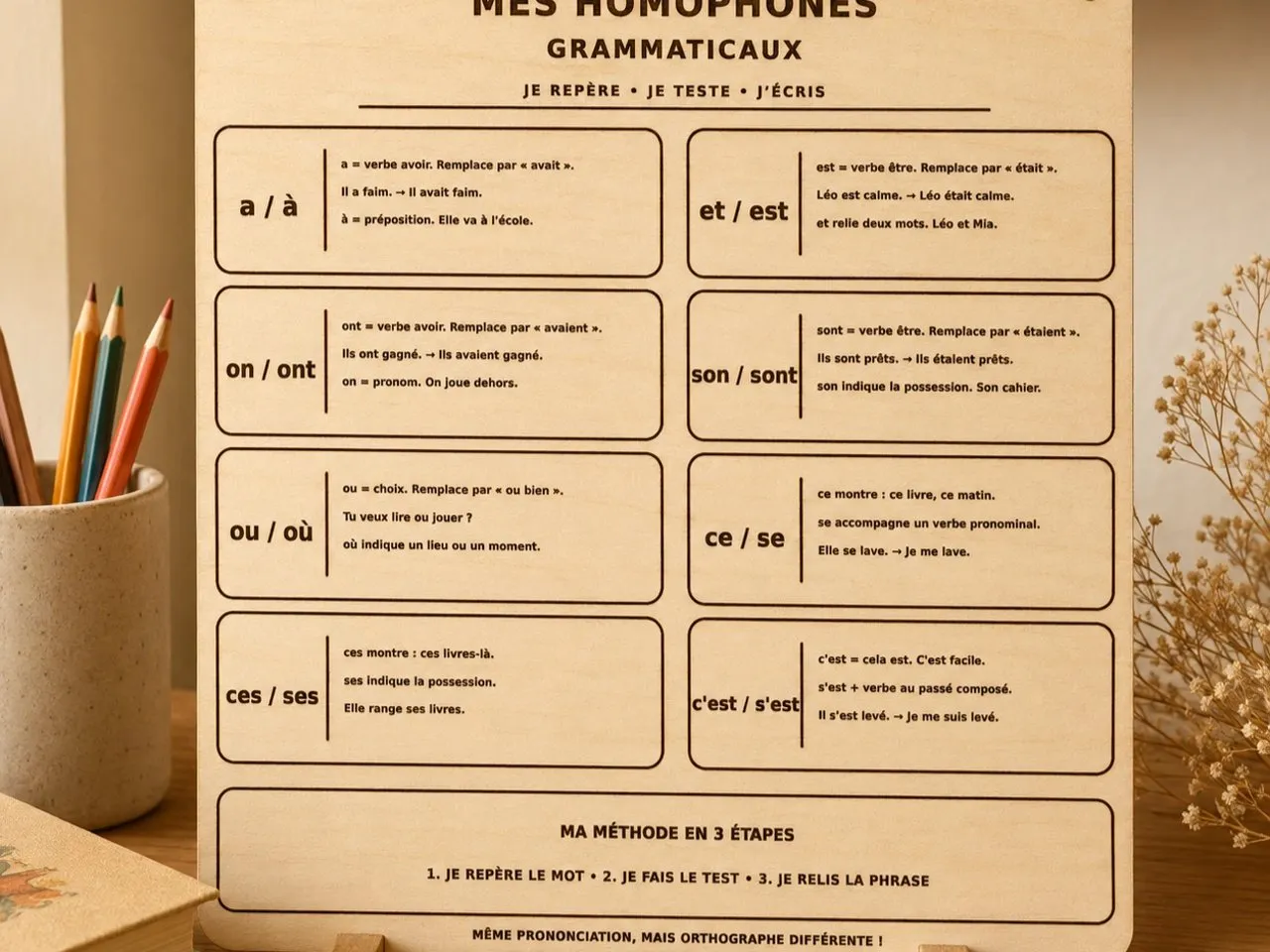 [Laser cut and engrave] Tableau éducatif en bois sur les homophones grammaticaux français