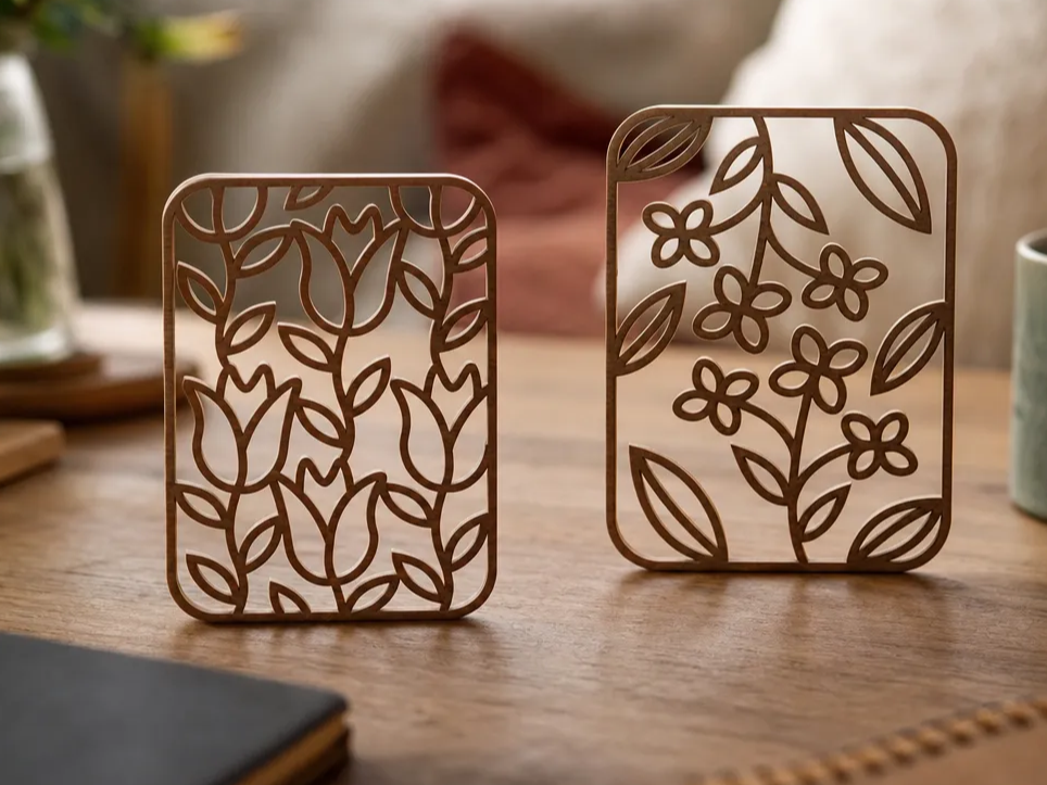 Rectangular Floral Cutout Panels with Tulip and Blossom Motifs