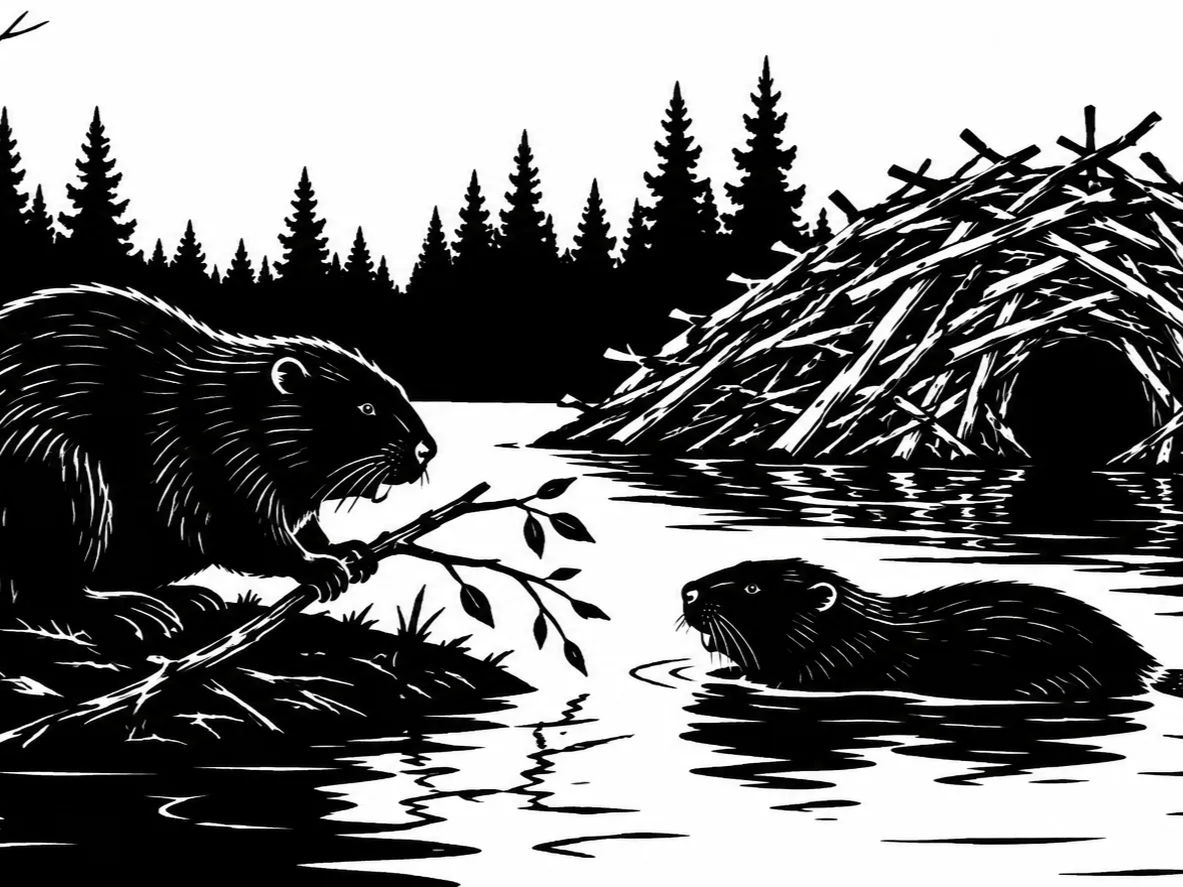 Beaver Lodge Wildlife Wrap | Black & White Laser Engraving Tumbler Design