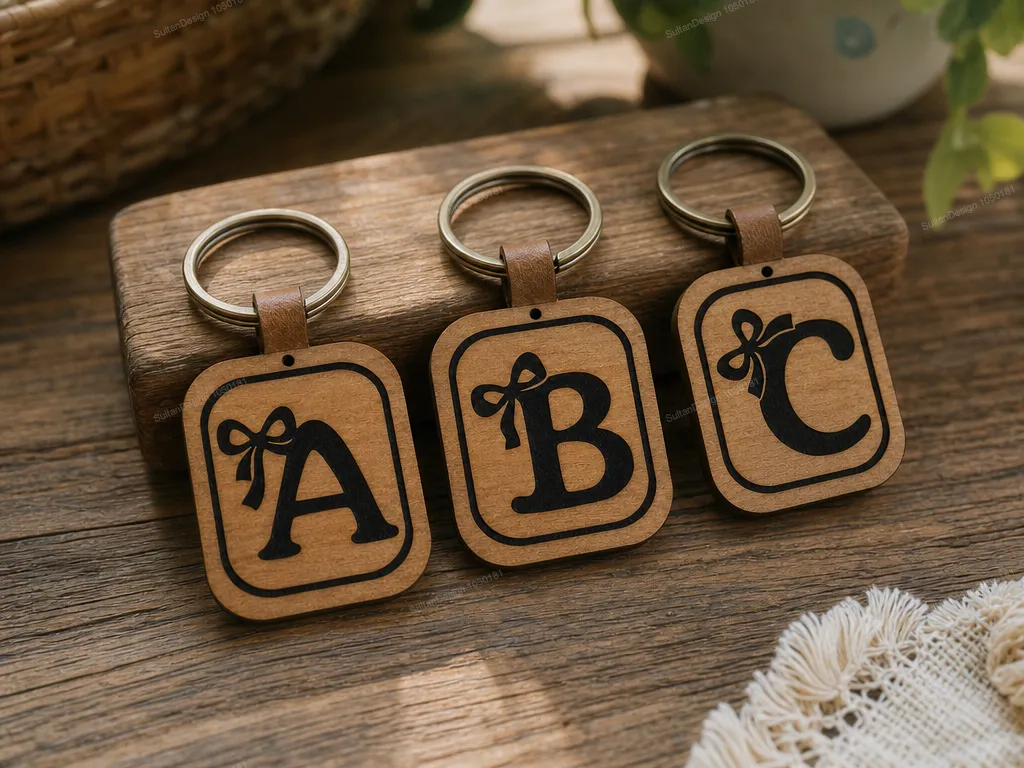 Modern Ribbon Monogram Squircle Pendant or Keychain Vector Files for Laser Cutting