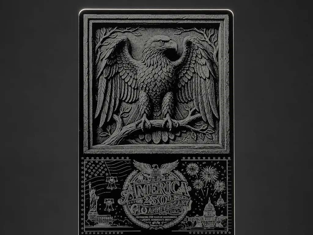 America 250th Anniversary Commemorative Plaque with 3D Bald Eagle Motif on black business card