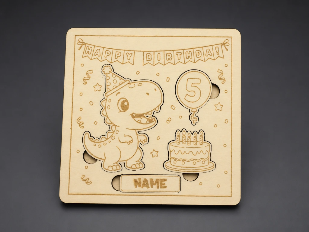 Custom T-Rex Birthday Wooden Puzzle | Personalized Kids Birthday Keepsake | Laser Engraved Name & Age | DIY Educational Gift | Party Decor