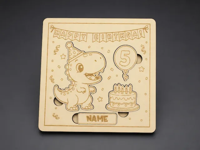 Custom T-Rex Birthday Wooden Puzzle | Personalized Kids Birthday Keepsake | Laser Engraved Name & Age | DIY Educational Gift | Party Decor