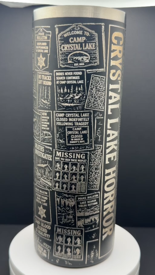 [Laser cut and engrave] Crystal Lake Horror Jason Voorhees Themed Stainless Steel Tumbler