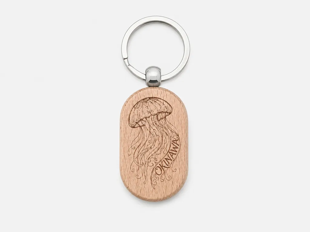 Okinawa Jellyfish Wooden Keychain