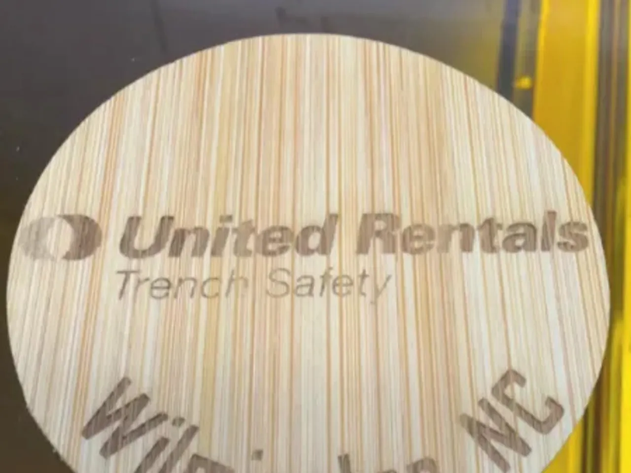 [Laser cut and engrave] United Rentals Trench Safety Round Bamboo Coaster