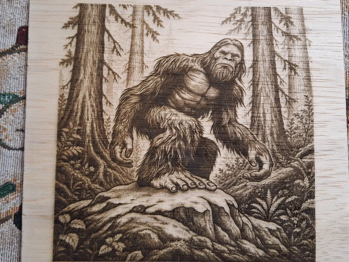 [Laser cut and engrave] Bigfoot in the Forest Wooden Wall Art