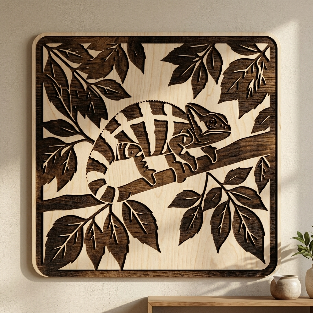 [Laser cut and engrave] Chameleon Wall Art Wooden Panel