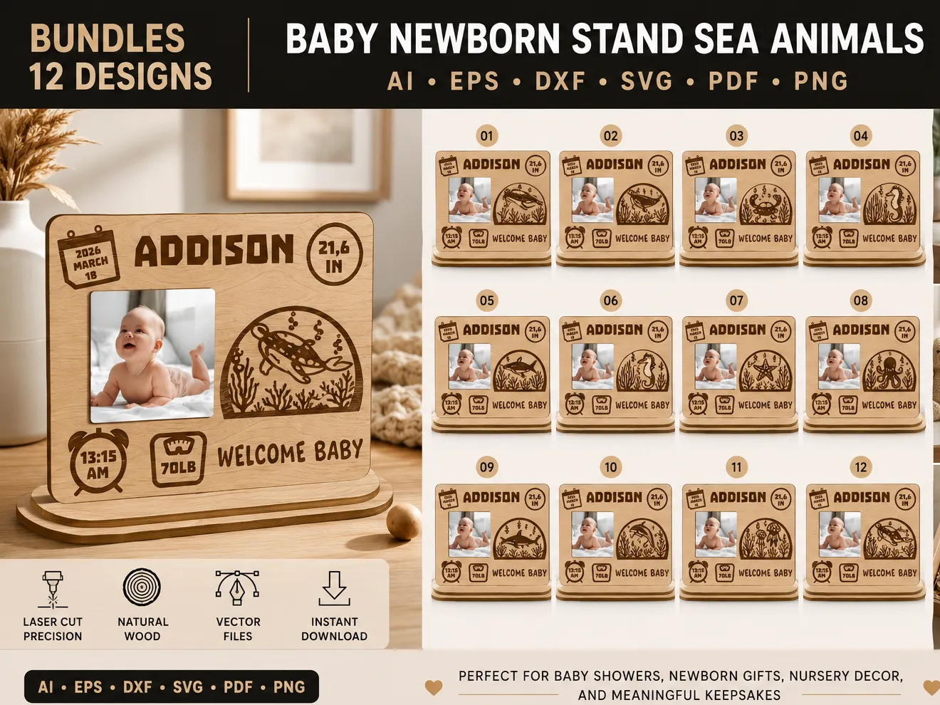 Baby Newborn Stand Sea Animals 12 Designs