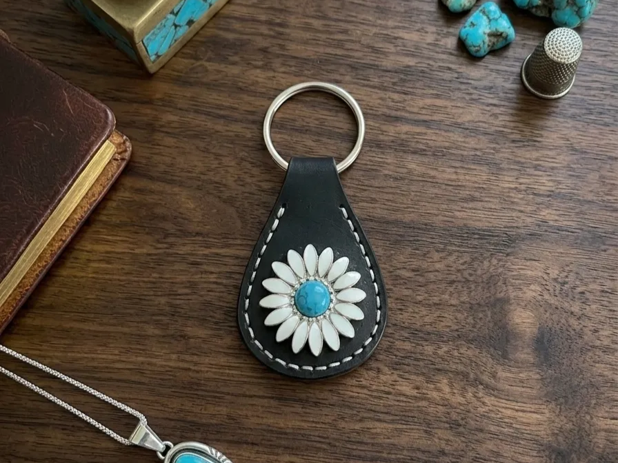 Classic Leather Concho Keychain Fob