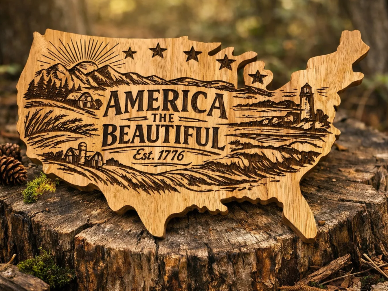 America the Beautiful United States Map Wall Sign, cutting board, home decor, patriotic, kitchen decoration, 4th of July, America, 1776,