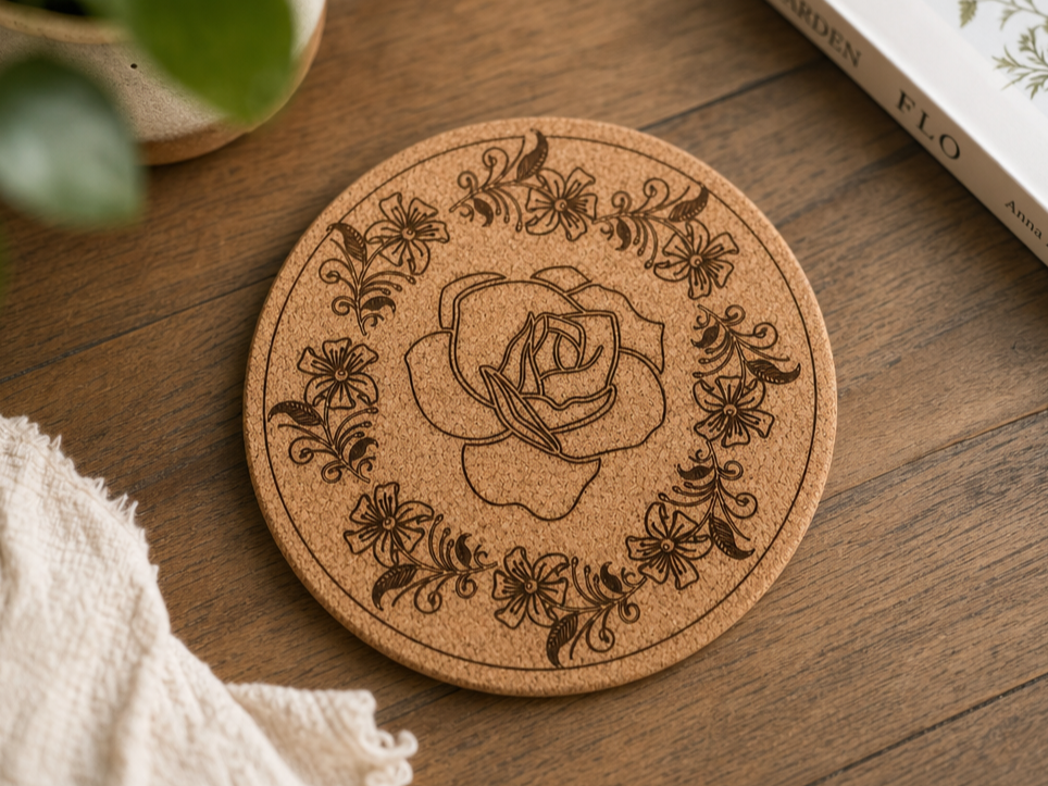 Untersetzer mit floralem Motiv Blumen Rose