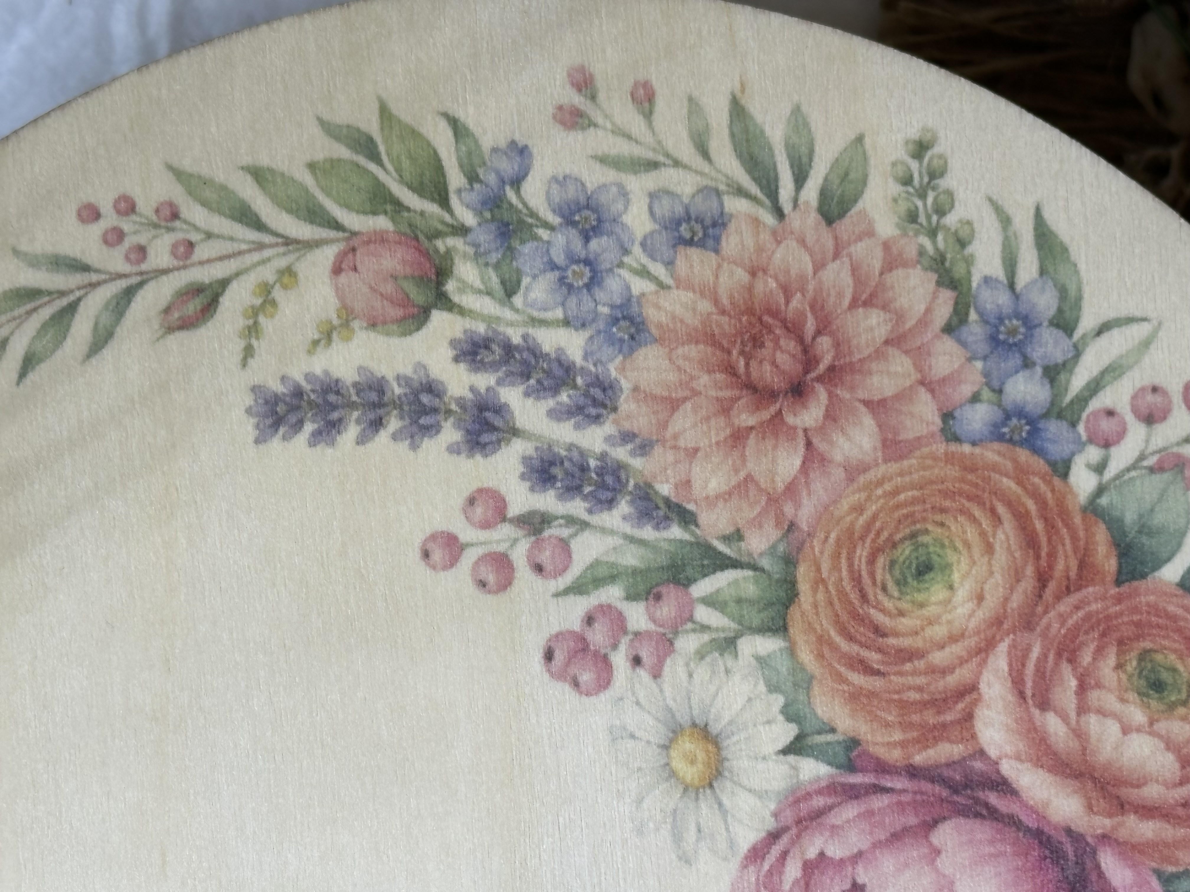 [Inkjet printing] Rundes Holzschild mit floralem Blumenkranz Motiv
