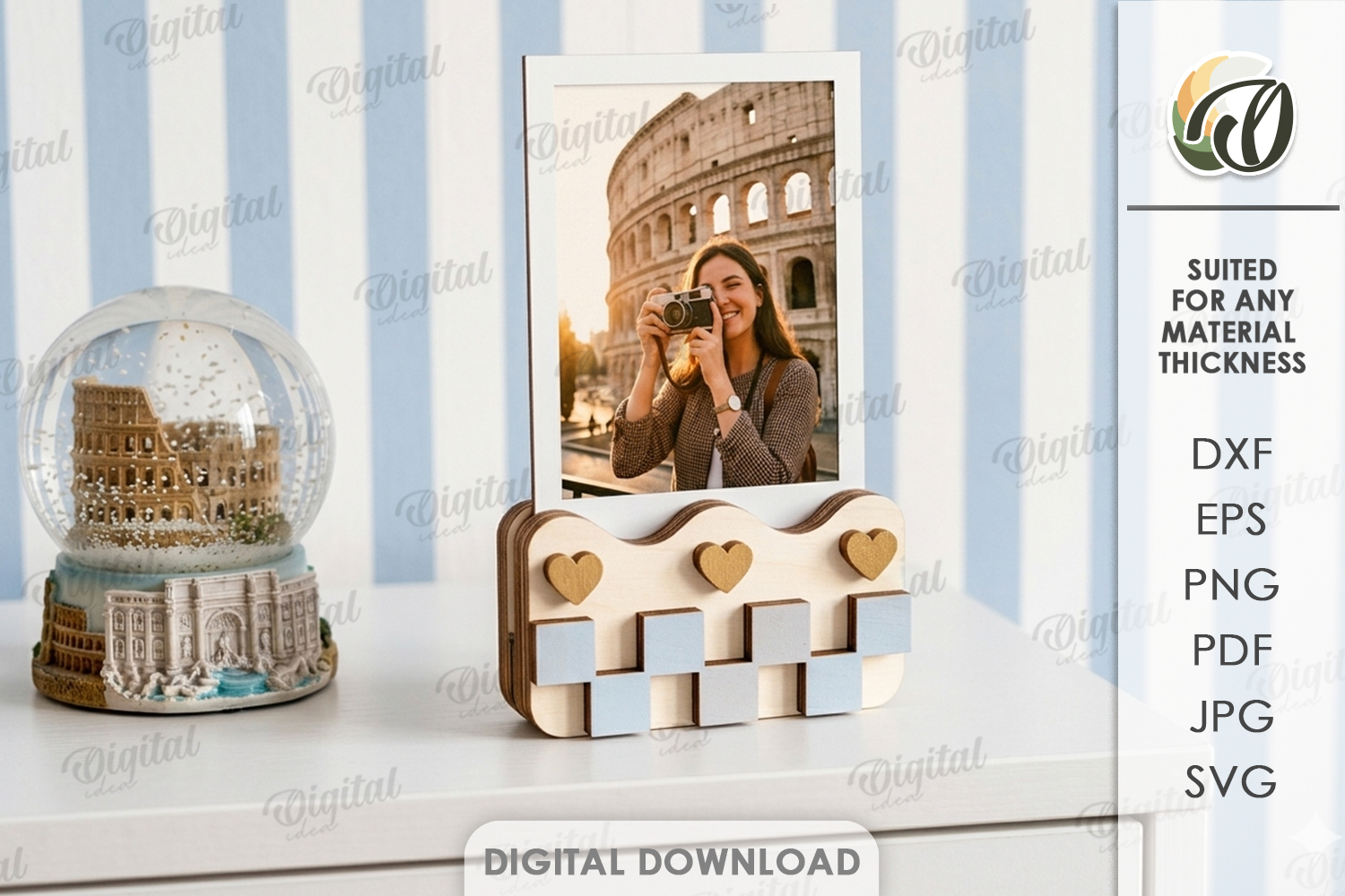 [Laser cut and engrave] 3D Polaroid Holder Bundle. 10 Cute Photo Stands Laser cut files. Desk Picture Display. Minimalist Home Decor. Heart. Daisy SVG. Retro