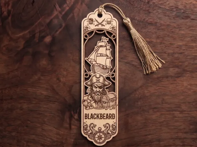 Blackbeard Pirate Ship Wooden Bookmark