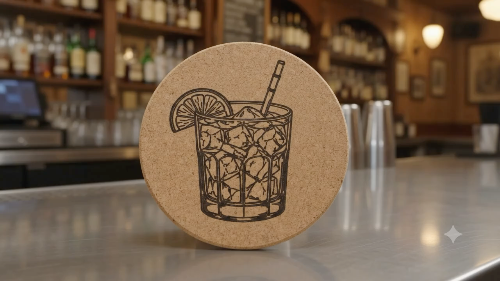 [Laser cut and engrave] Runder Korkuntersetzer mit Cocktail Motiv Mai Tai