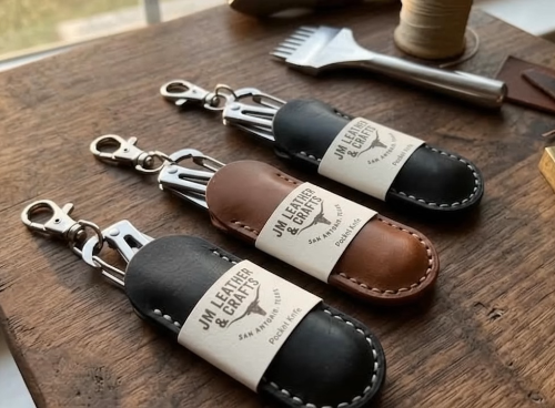[Laser cut and engrave] Leather Pocket Knife Sleeve with Keychain Clip