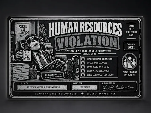 Human Resources Violation Novelty Office Desk Sign with Monkey Illustration