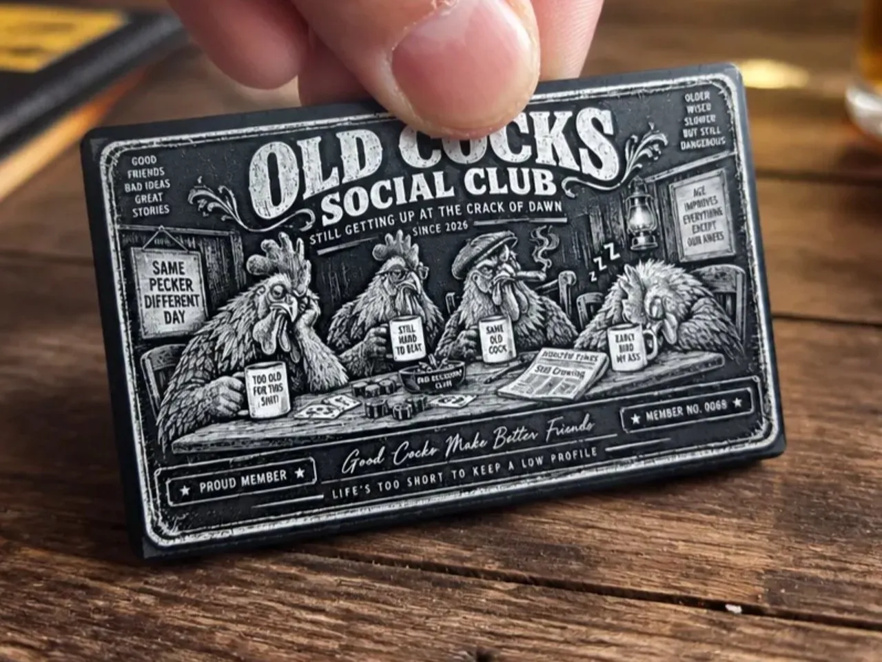 [Laser cut and engrave] Old Roosters Social Club Novelty Membership Card