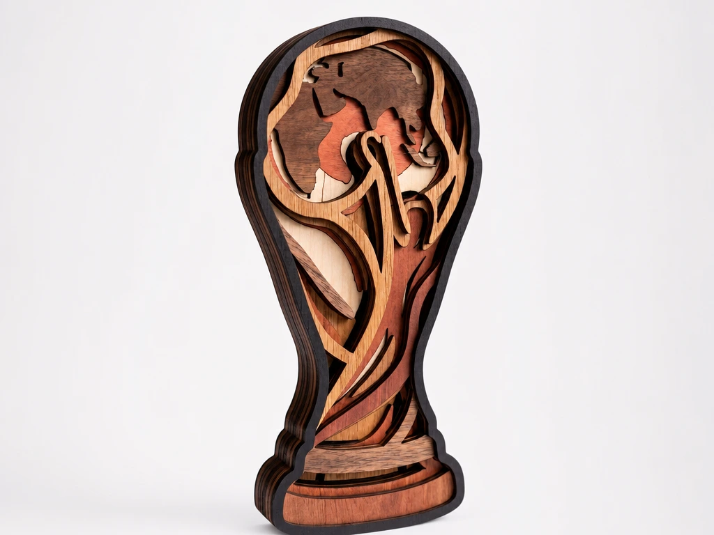 Layered Wooden World Cup Trophy Sculpture - soccer / football