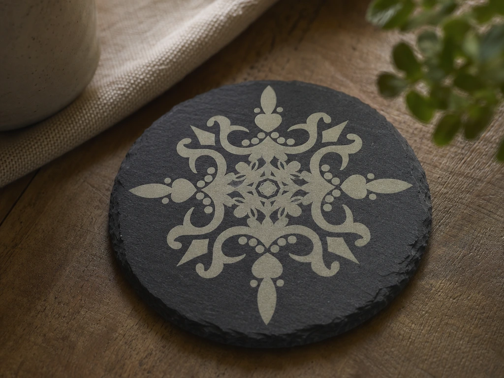 Sous-verre rond en ardoise avec motif azulejos