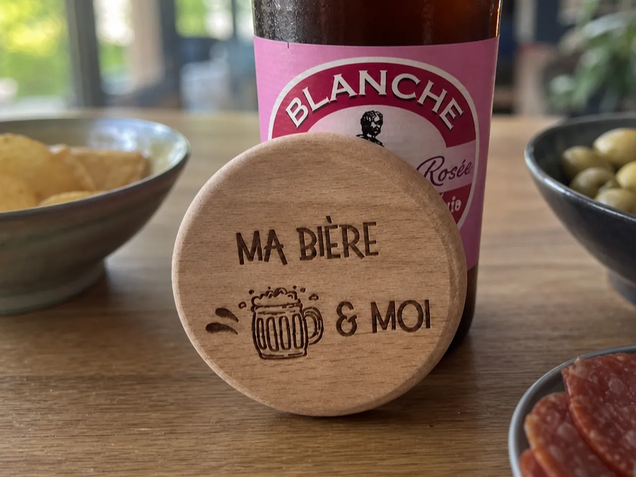 [Laser cut and engrave] Sous-verre en bois rond avec inscription Ma Bière et Moi