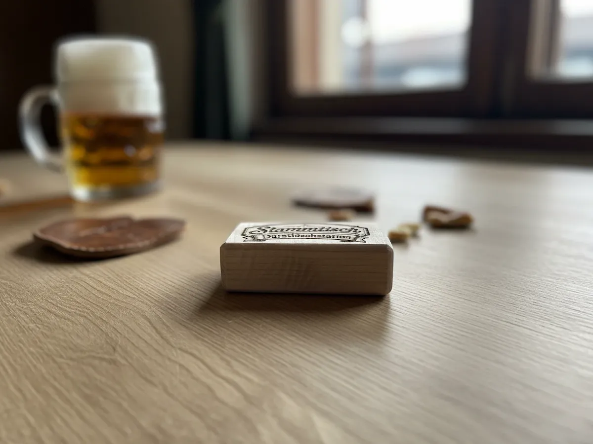 [Laser cut and engrave] Holzstempel mit Schriftzug Stammtisch Durstlöscherstation