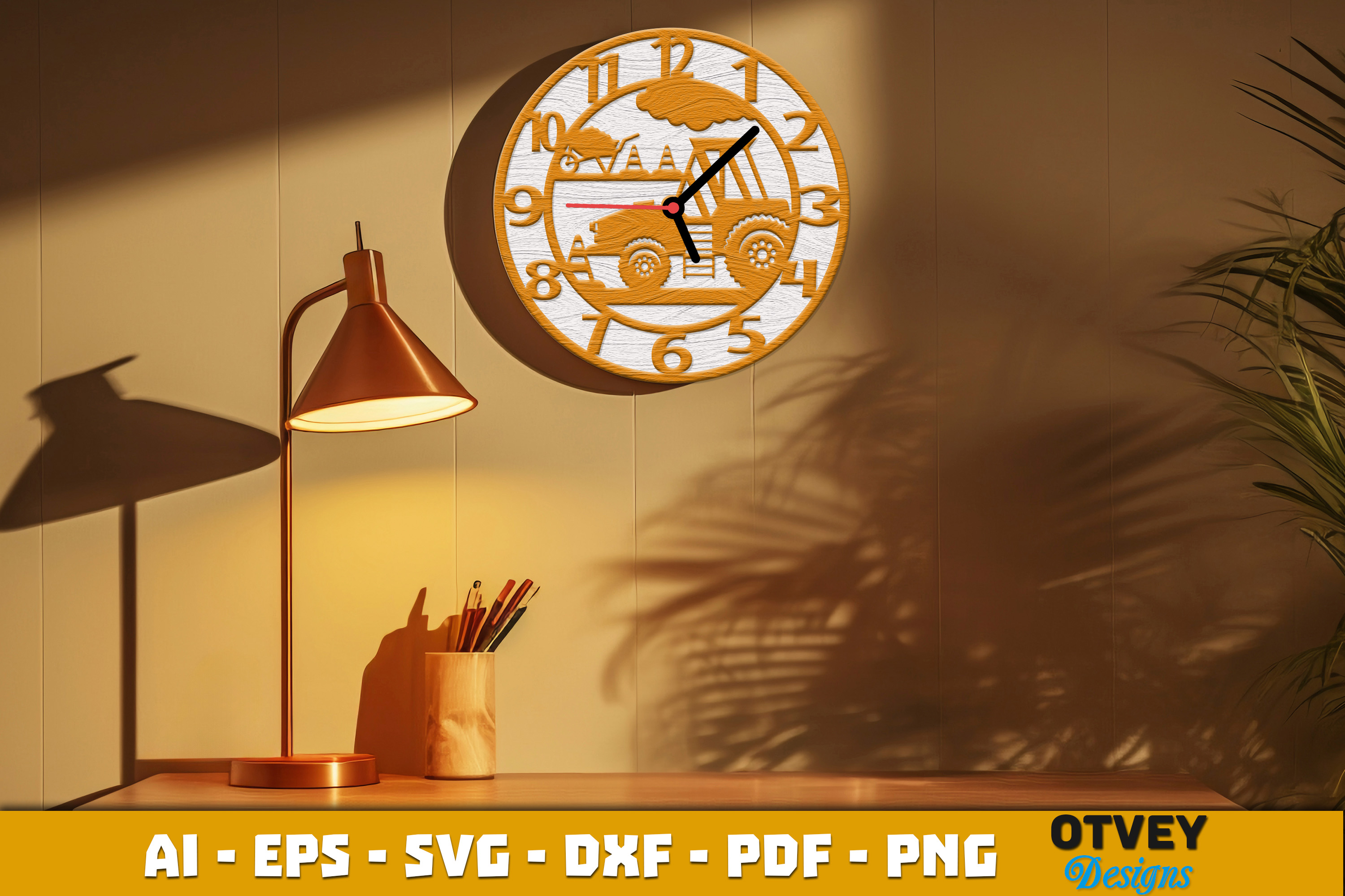 [Laser cut and engrave] Wooden Construction Wall Clock Lasercut 12 Designs