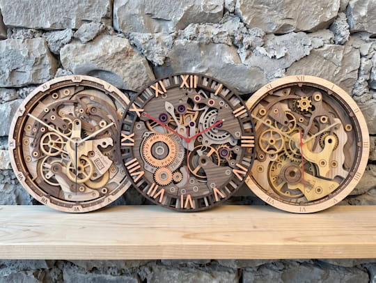 Mechanical Wooden Skeleton Clocks