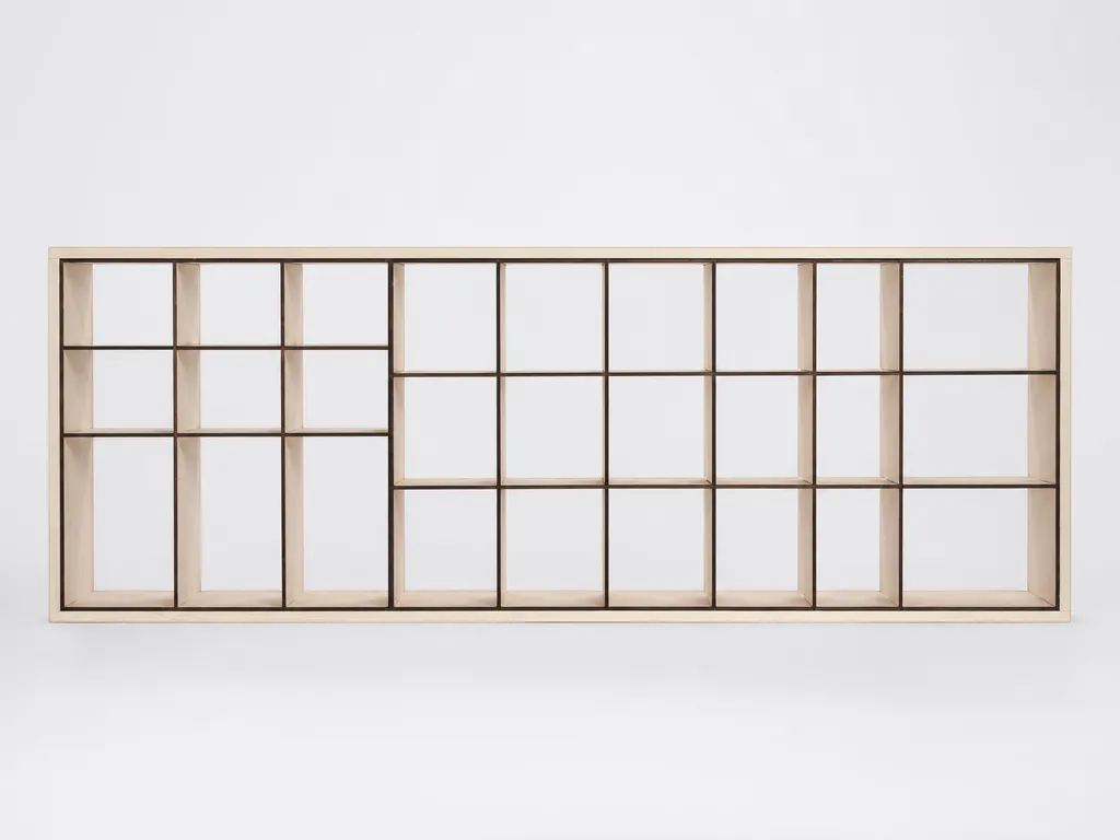 Wooden Grid Wall Shelf with Multiple Compartments