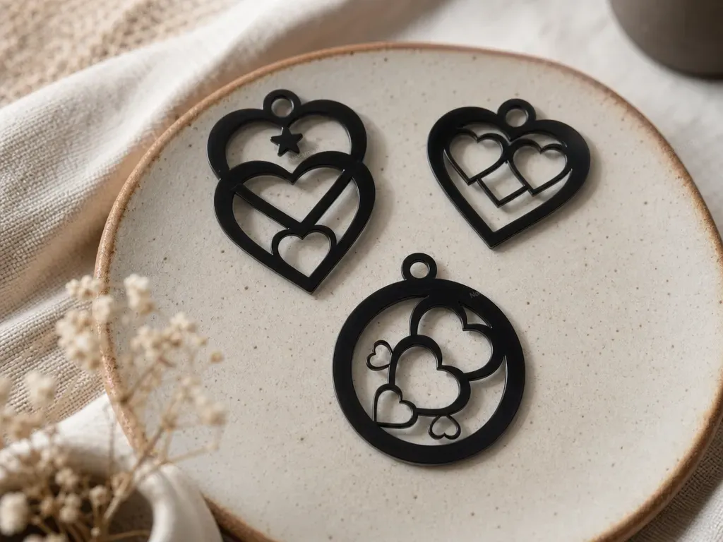 Black Heart and Circle Pendant Charms for Jewelry Making