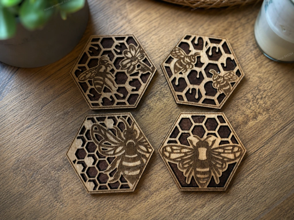 Hexagonal Honeycomb 2 Layered Bee Coaster Set