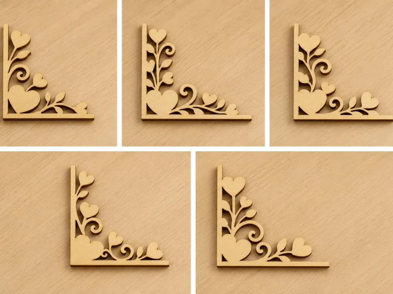 [Laser cut and engrave] Heart and Vine Floral Corner Accent Embellishment