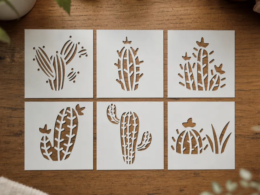 Cactus Themed Square Stencil Set for Painting and Crafting