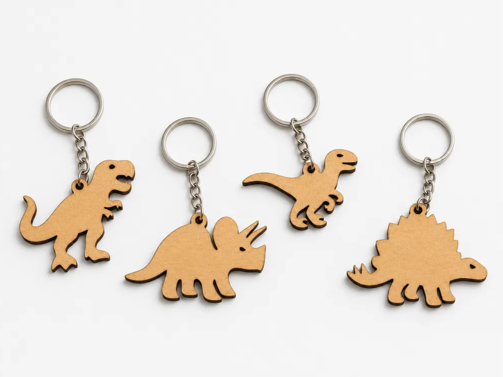 Set of Four Dinosaur Shaped Keychains