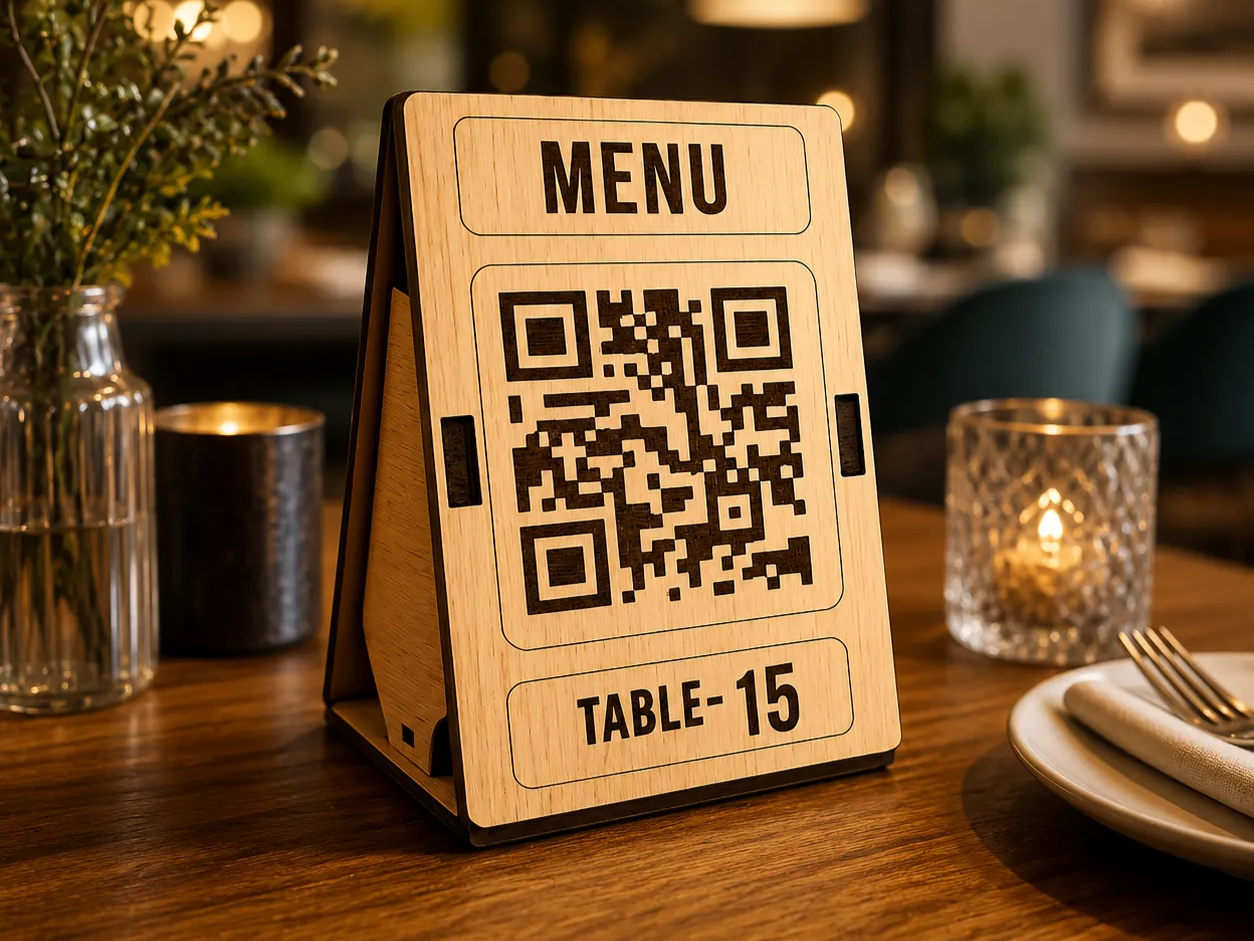 Wooden QR and WIFI table stand