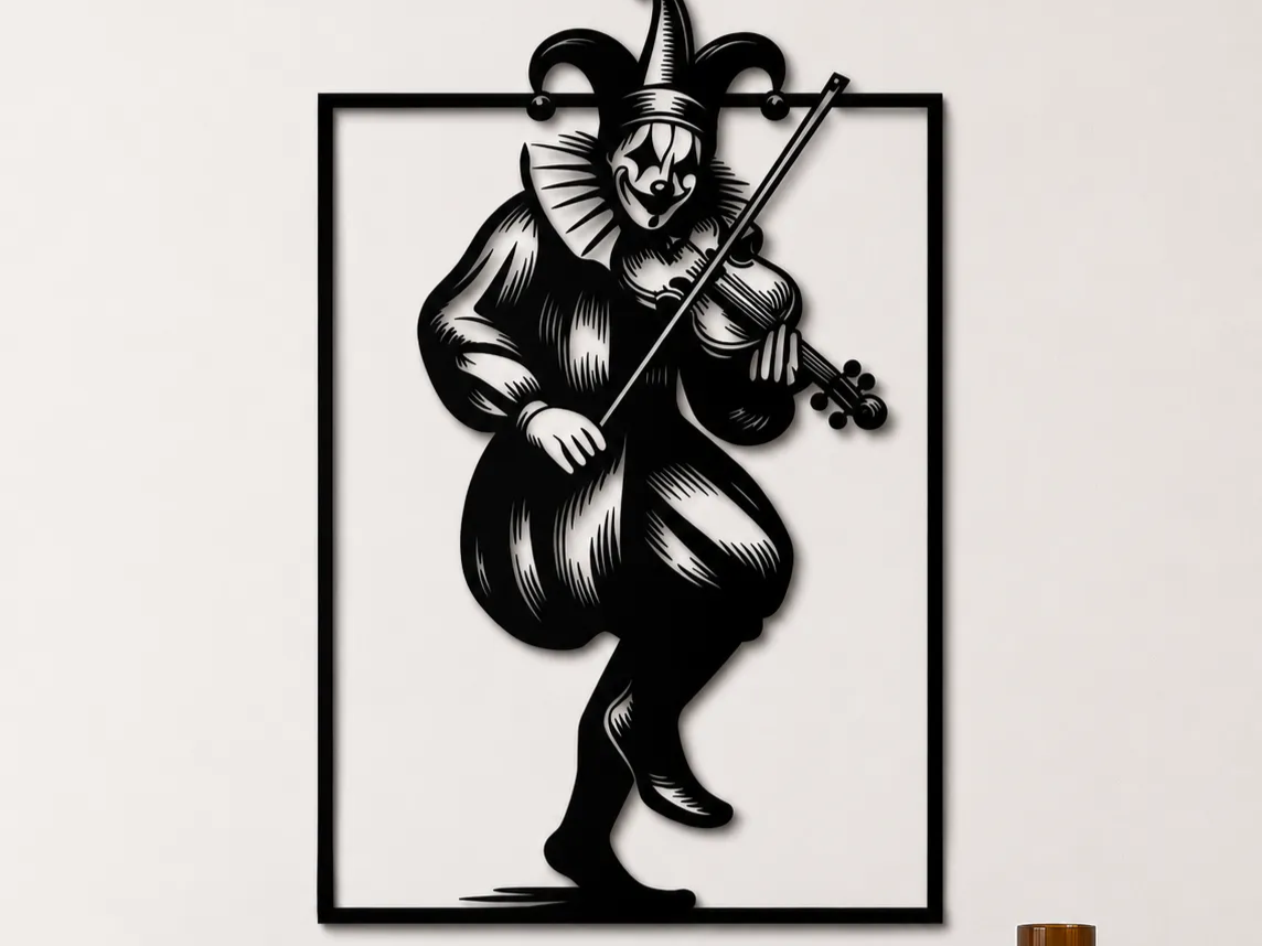 Jester Wall Art SVG | Harlequin Playing Violin | Medieval Court Joker Decor | Gothic Fantasy Wall Art | Digital Download