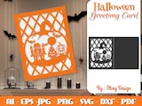 [Laser cut and engrave] Greeting Card Halloween Pumkin Scene SVG 6 DESIGNS
