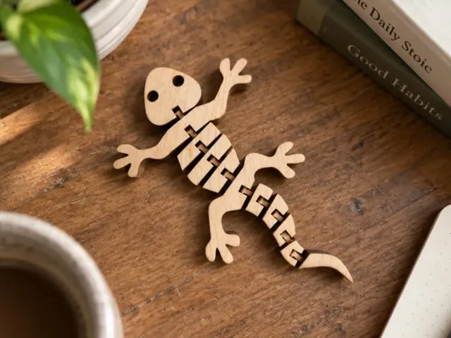 Articulated Wooden Gecko Figurine