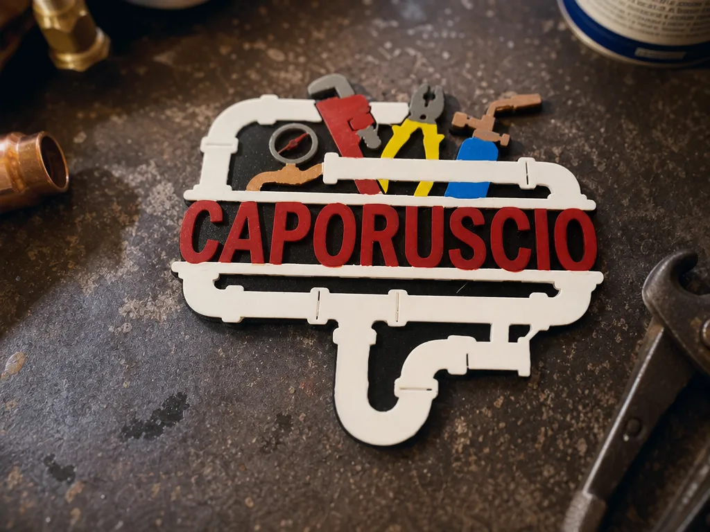 Caporuscio Plumbing Themed Wall Sign with Pipe and Tool Motifs