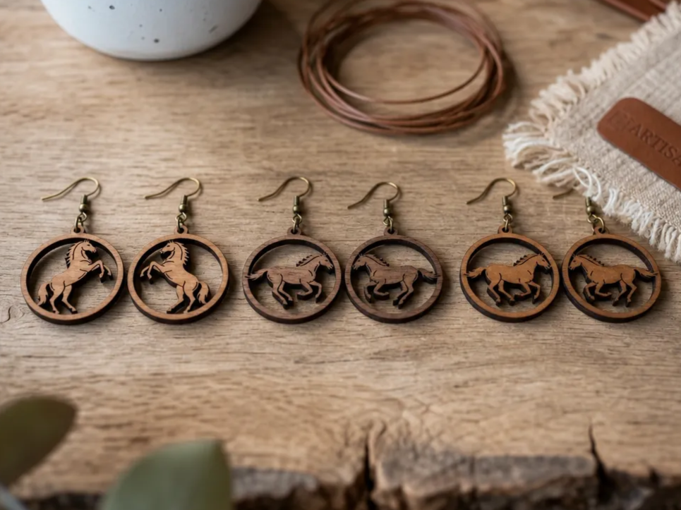 Horse Silhouette Circular Drop Earrings