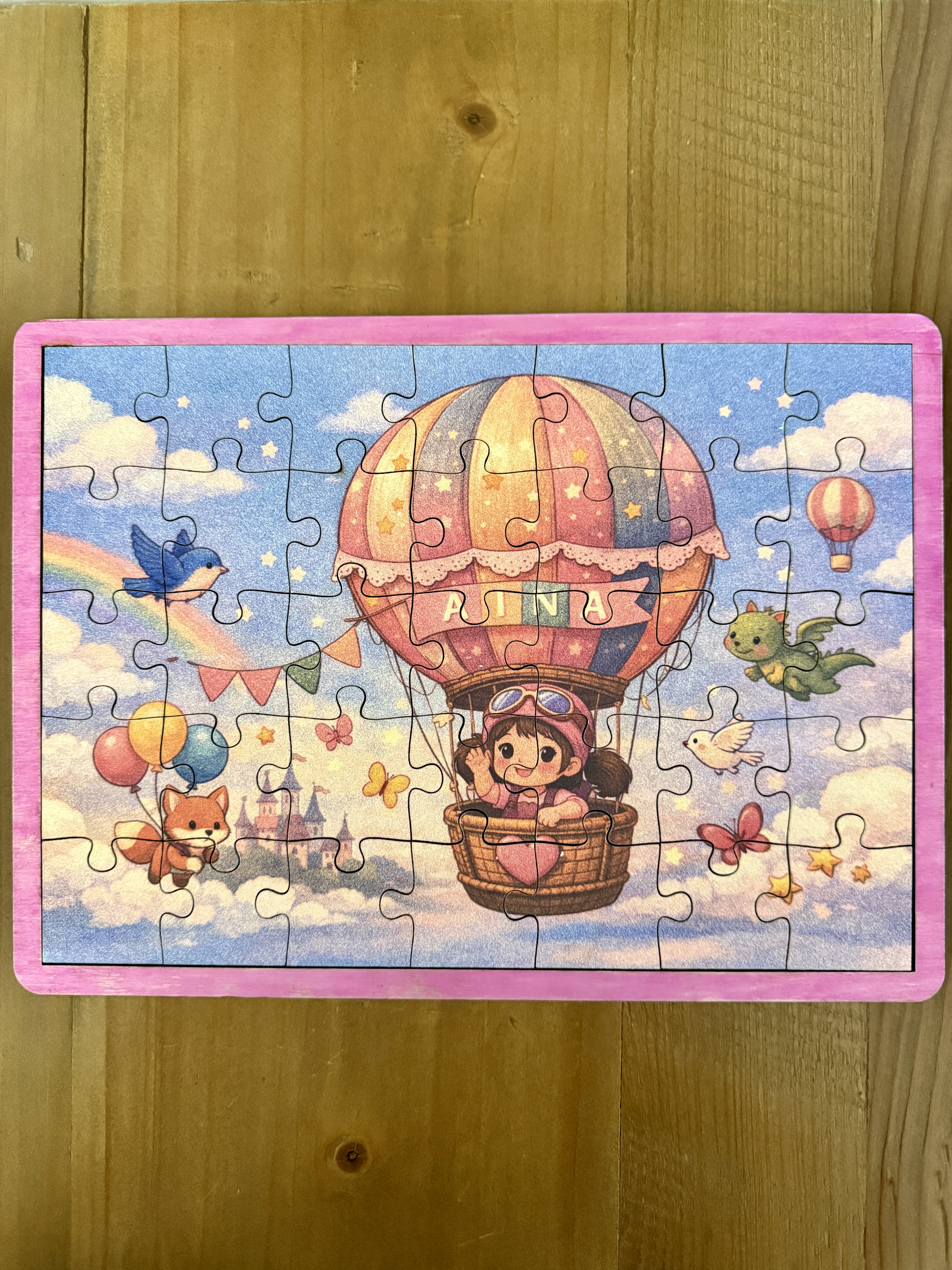 [Laser cut and engrave,Inkjet printing] Children's Jigsaw Puzzle Featuring a Girl and Forest Animals