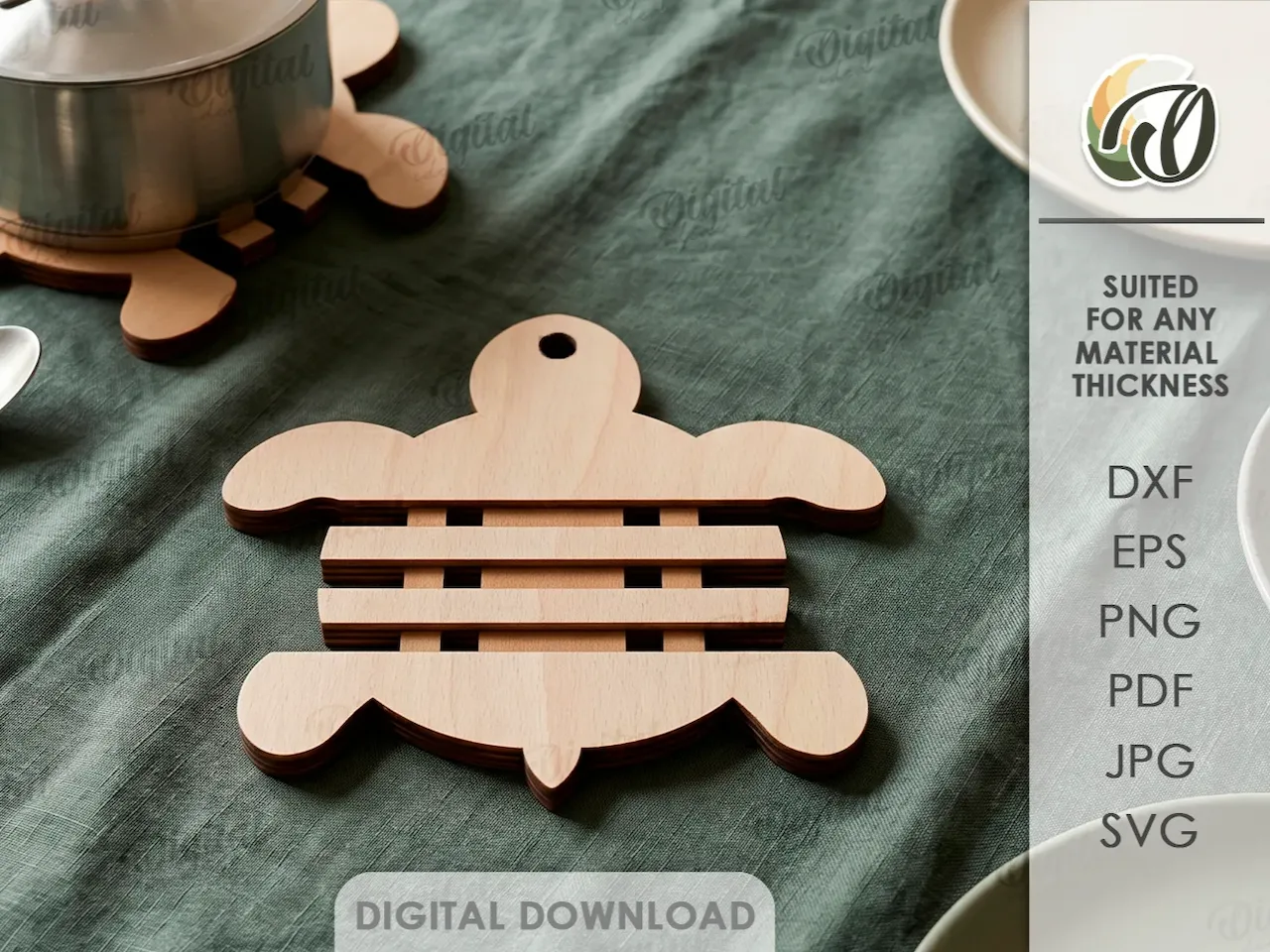 [Laser cut and engrave] Turtle Shaped Wooden Kitchen Trivet for Hot Pots and Pans