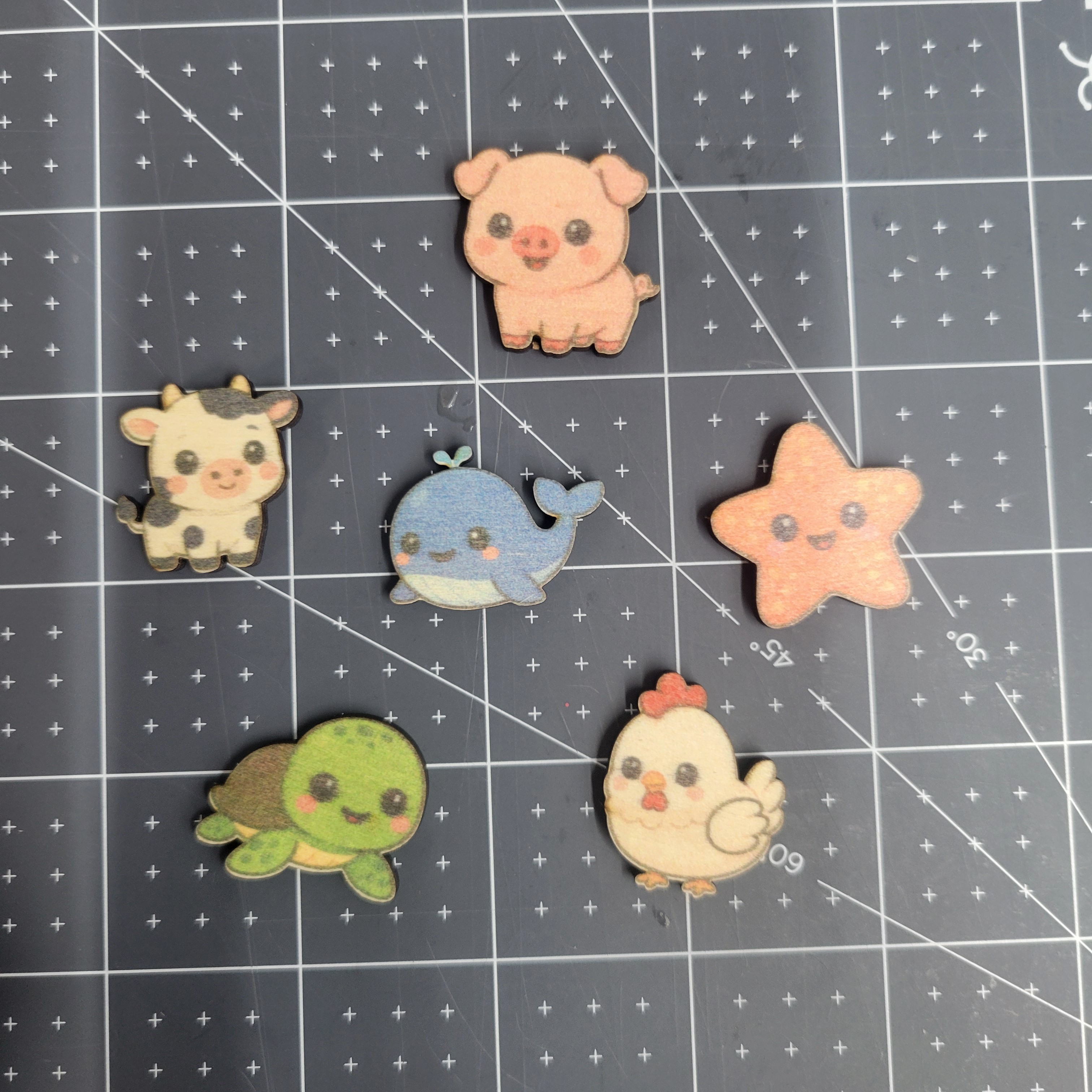 [Laser cut and engrave,Inkjet printing] Set of Cute Kawaii Animal and Sea Creature Flatback Embellishments