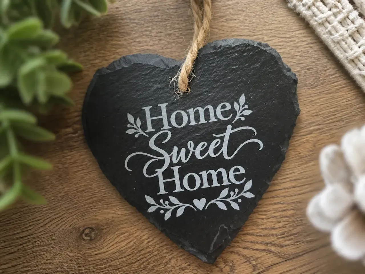 [Laser cut and engrave] Home Sweet Home Heart Shaped Slate Hanging Sign