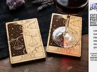 [Laser cut and engrave] Wooden Tarot Card Coasters with Storage Box Laser Cut Bundle. Glowforge Laser. Tarot Coaster Set. Celestial Coasters
