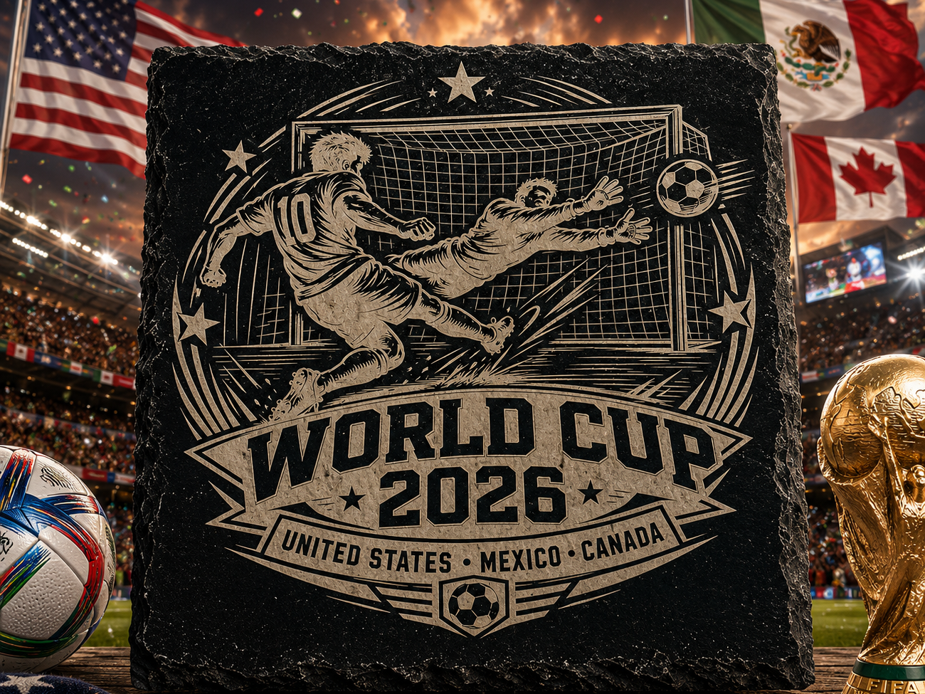 World Cup 2026 Soccer Championship | United States Mexico Canada Laser Engraving Design