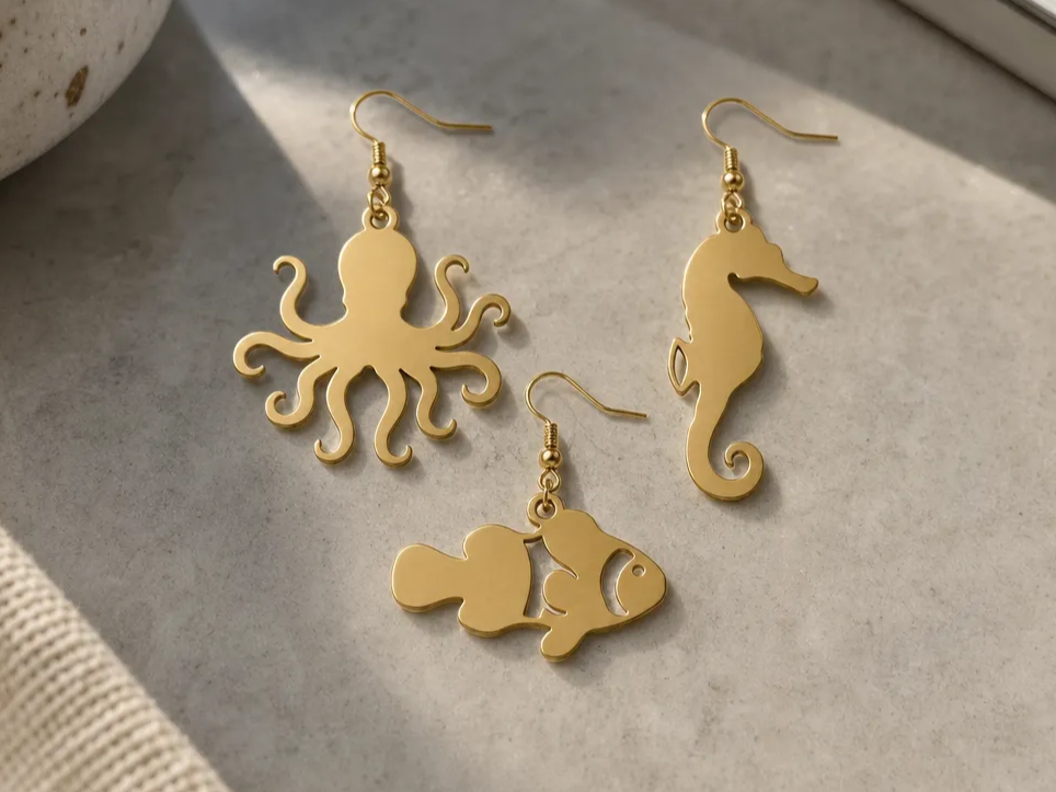 Sea Creature Dangle Earrings Featuring Octopus Seahorse and Fish
