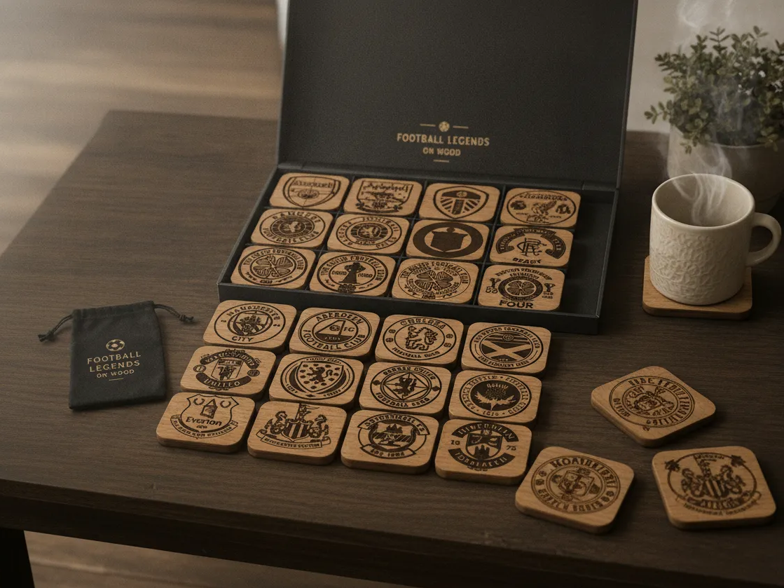Set of Wooden Football Club Logo Coasters